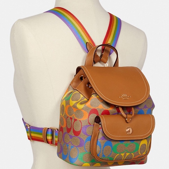 Coach 🌈Pennie Small Rainbow Signature Backpack/FREE shirt & tights w purchase - Picture 3 of 16